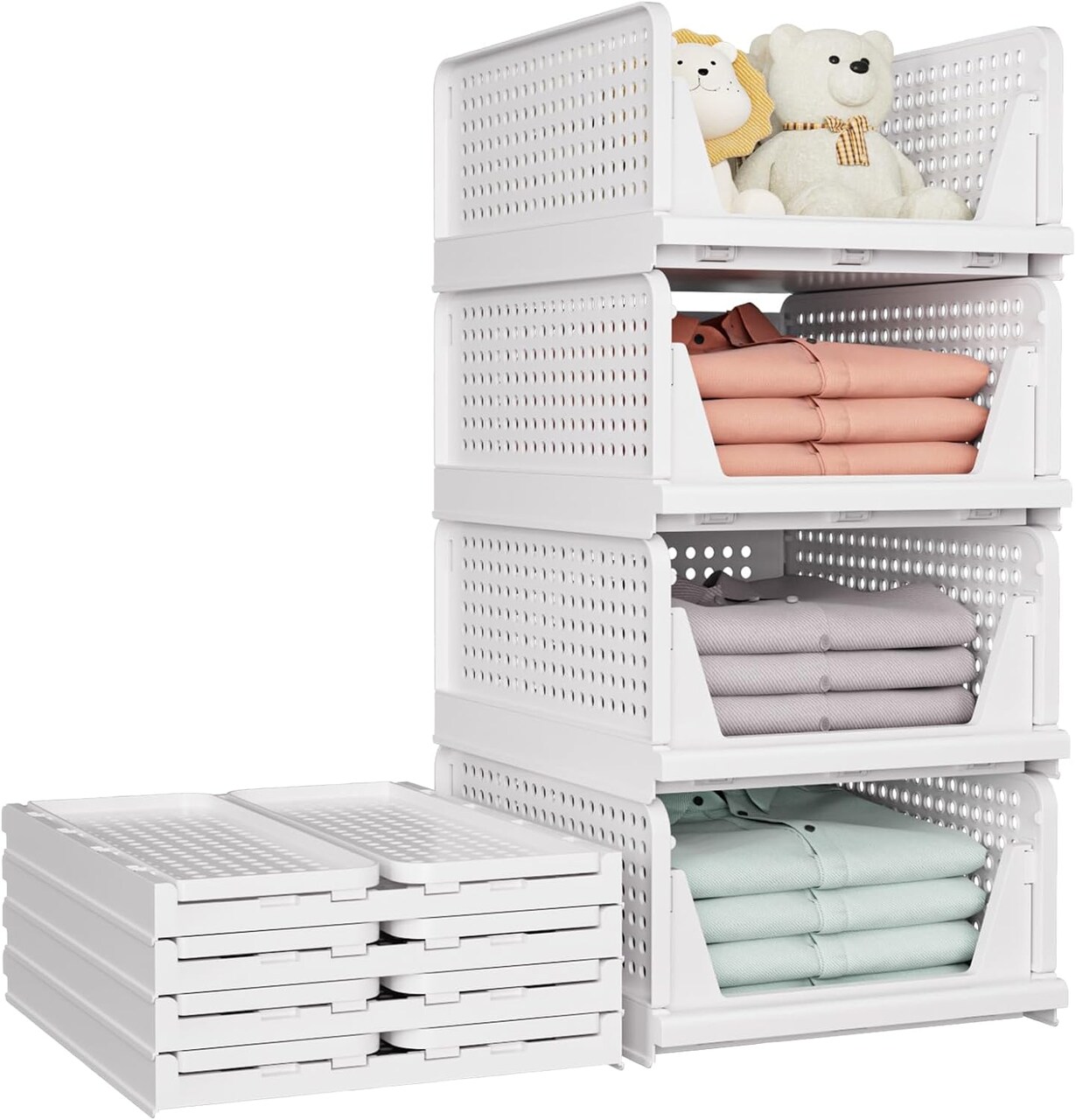 5 Pack Stackable Closet Storage (White) 16.93"D x 13.19"W x 36.5"H